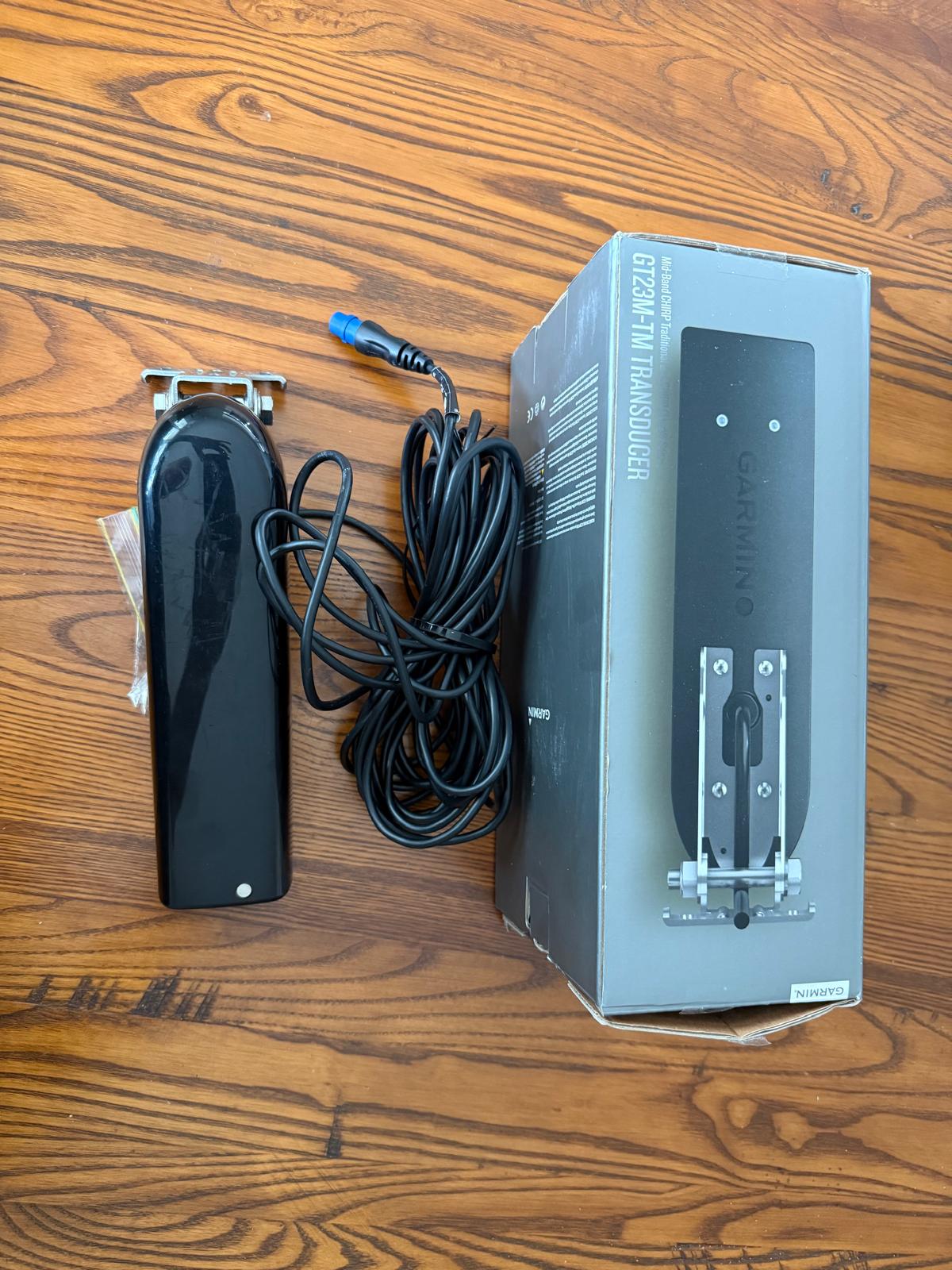 Garmin GT23M-TM transom mount transducer with original box cable and mounting hardware