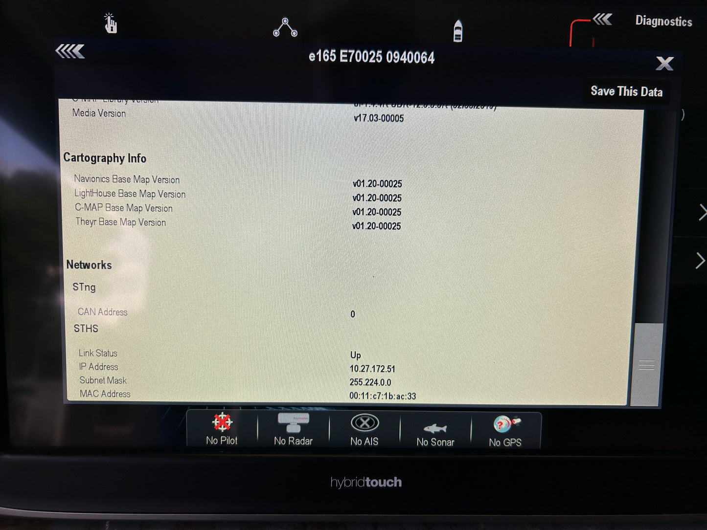 Raymarine e165 15.4" HybridTouch Multifunction Display – E70025 – Tested Working