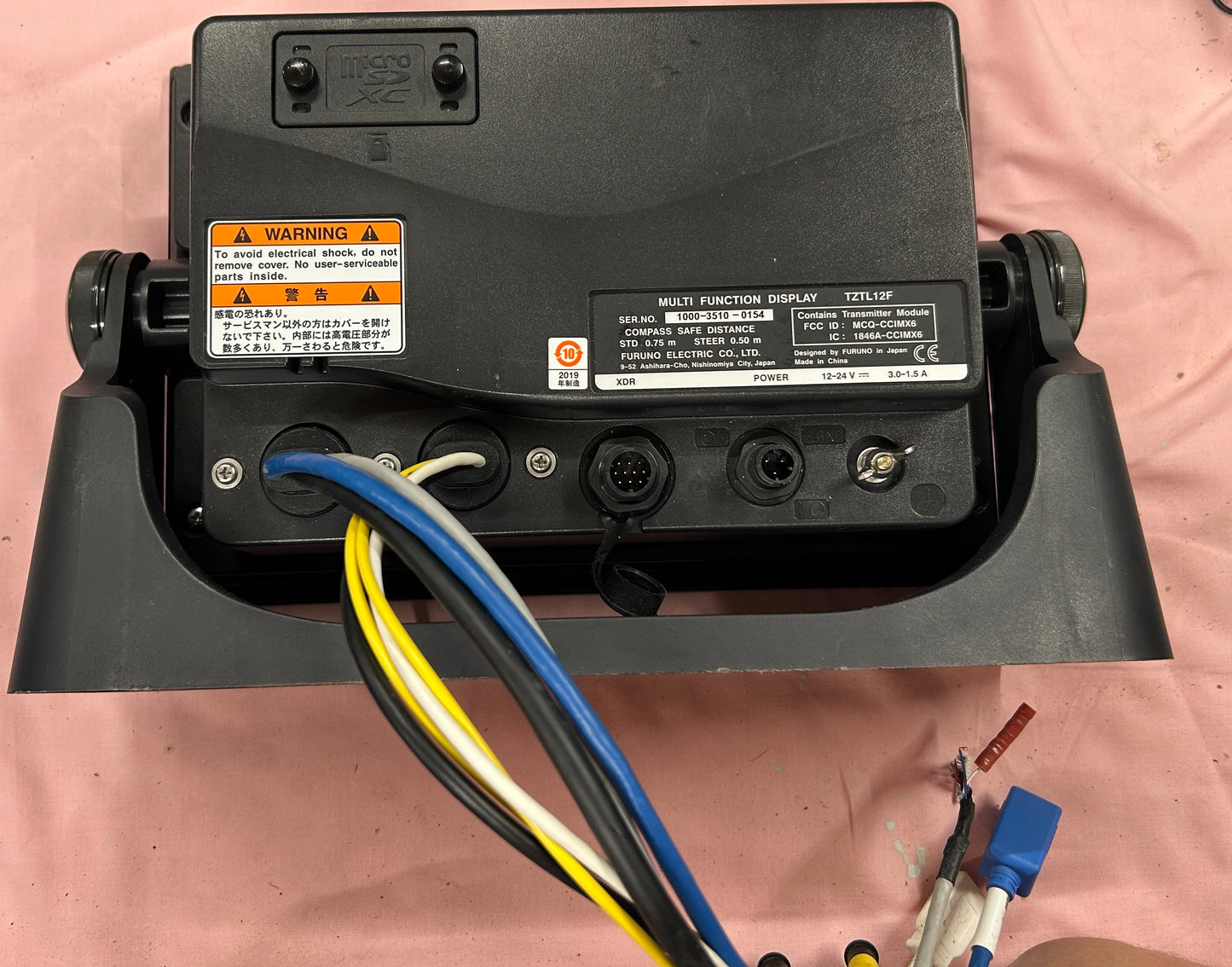 Furuno TZTL12F rear connections and mounting bracket
