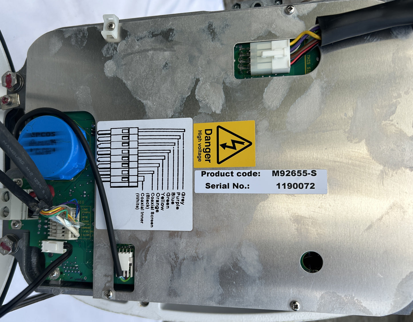 Raymarine M92655-S radar pedestal internal label serial number 1190072