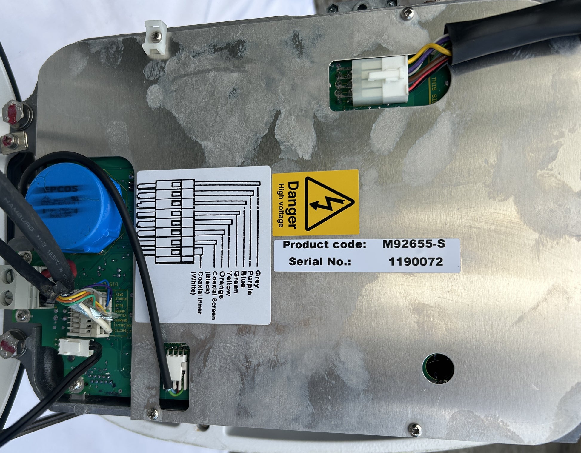 Raymarine M92655-S radar pedestal internal label serial number 1190072