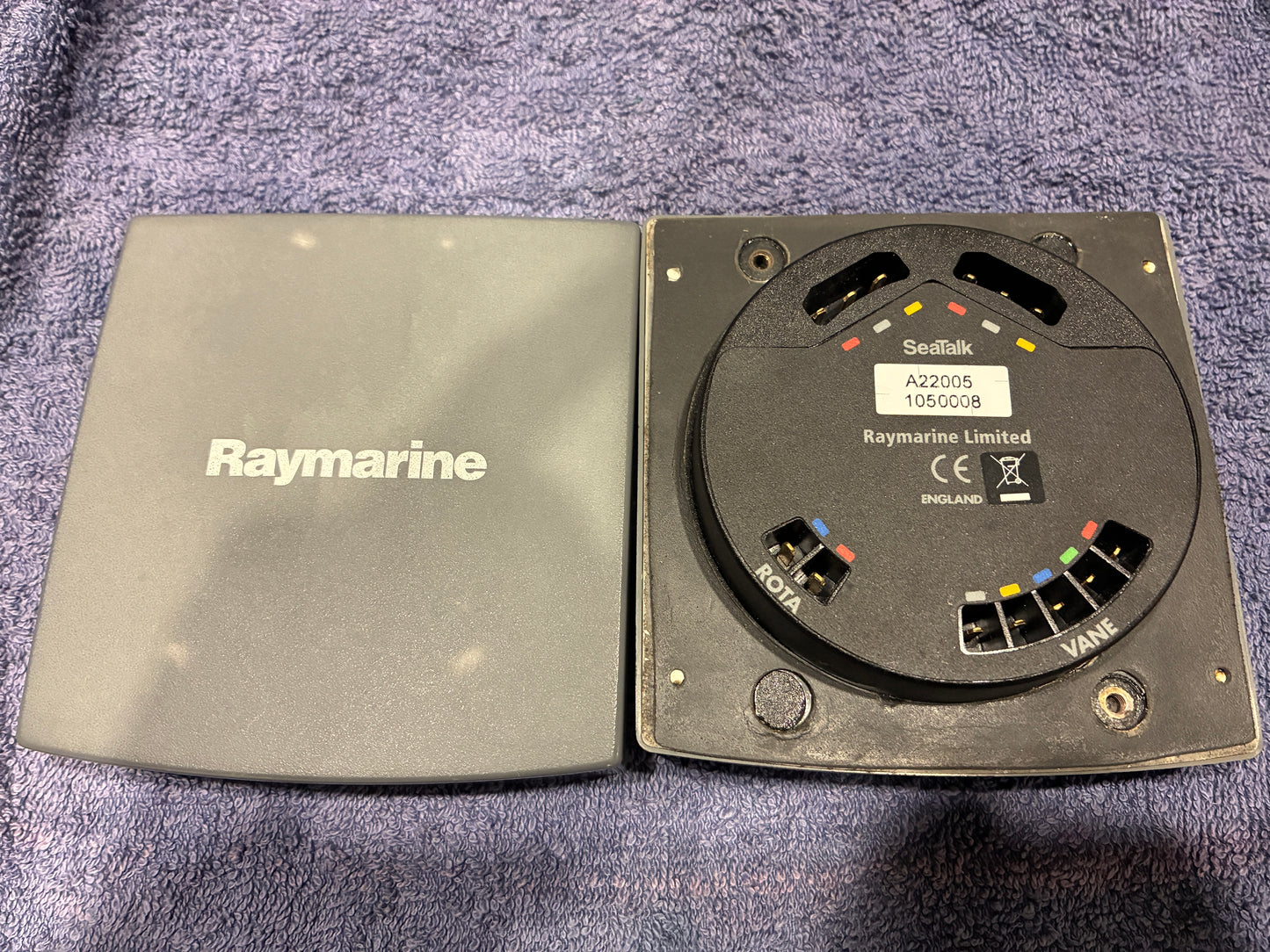 Raymarine ST60 Wind instrument rear label showing part number A22005 and serial number