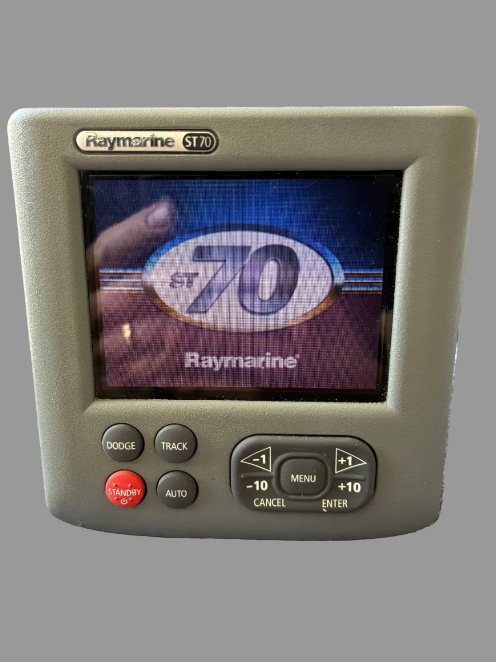 Raymarine ST70 autopilot control head powering on with start-up screen