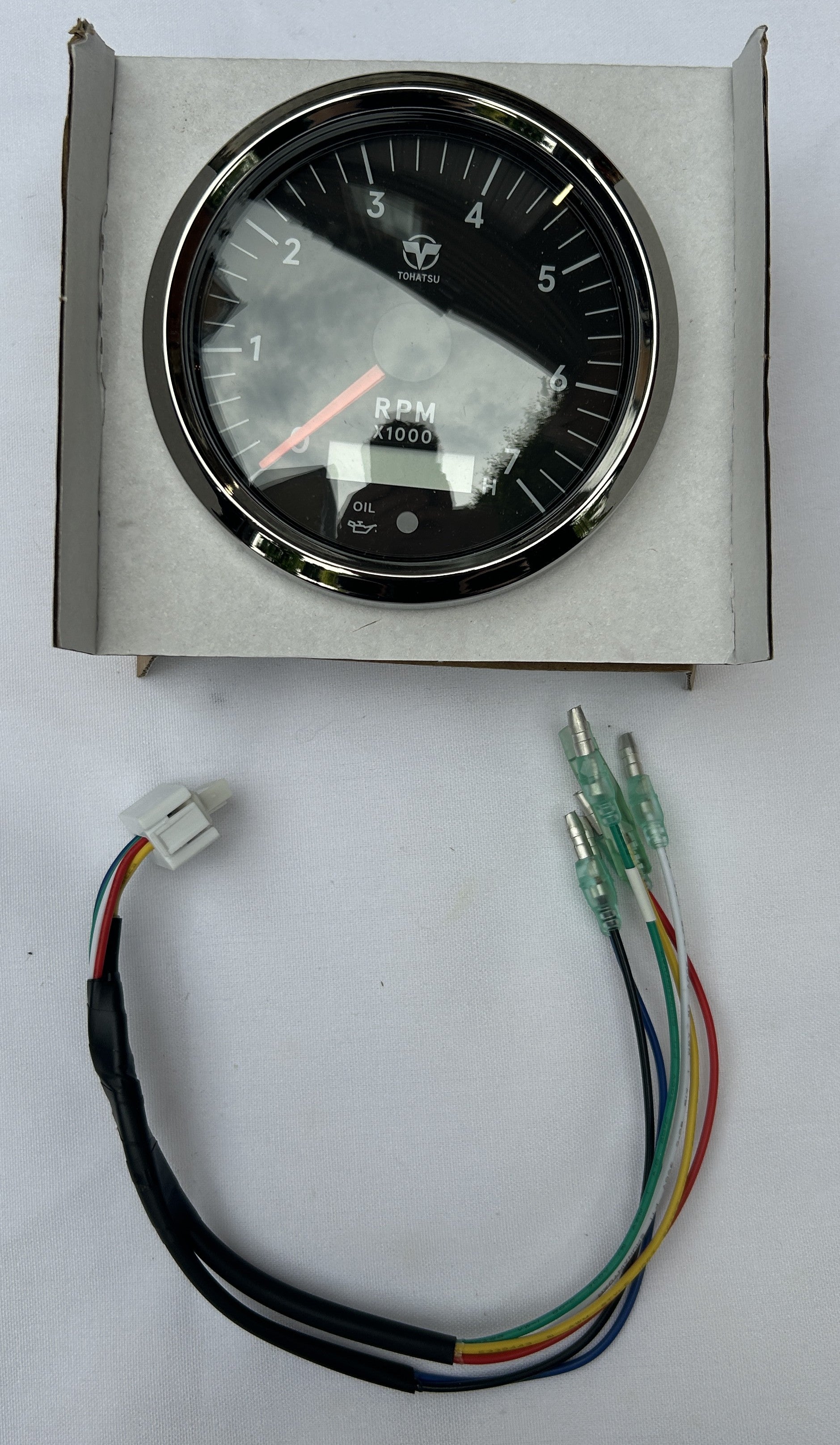 Tohatsu RPM tachometer gauge 7000 RPM front view