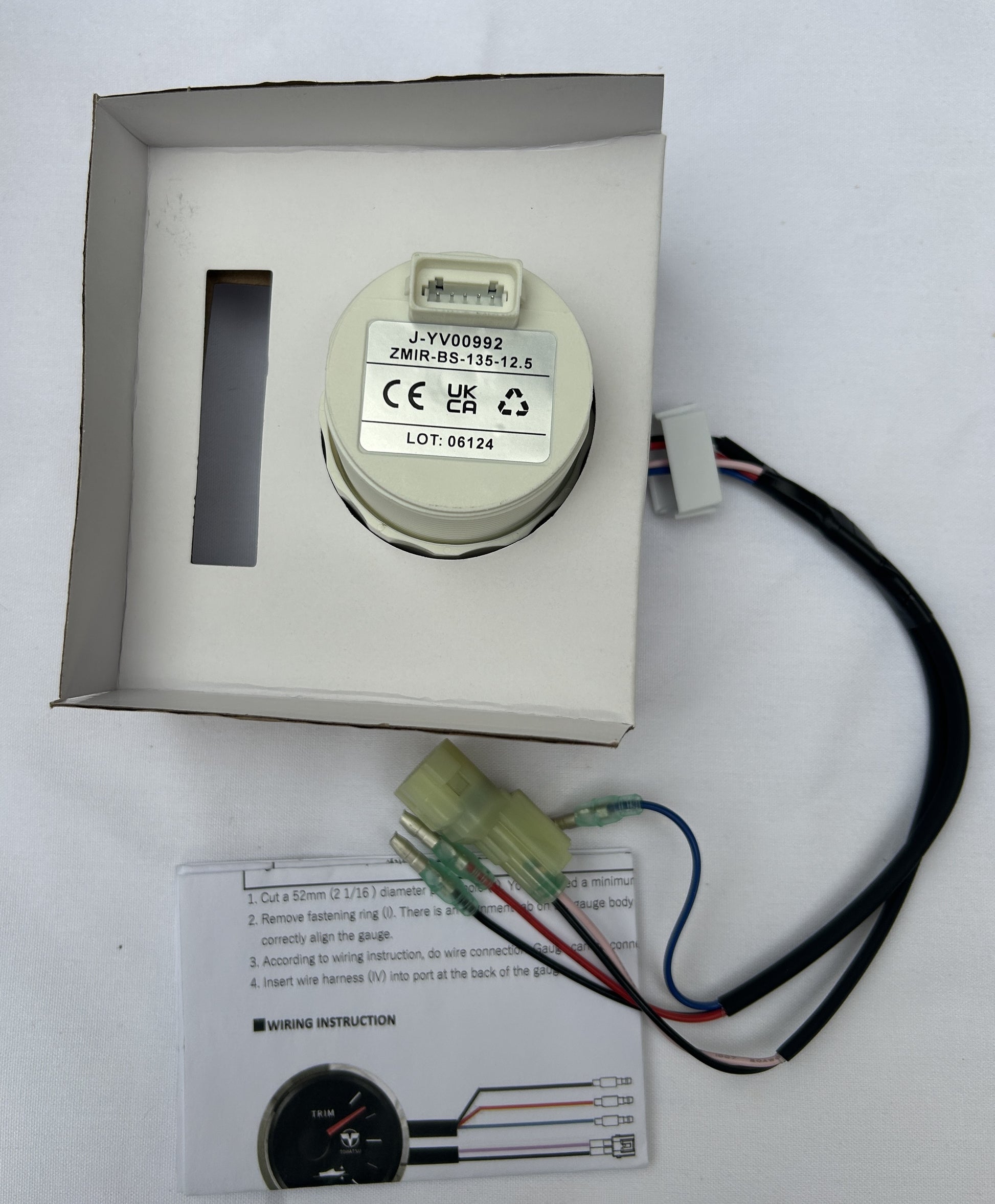 Tohatsu trim gauge rear label J-YV00992 with wiring harness and instructions