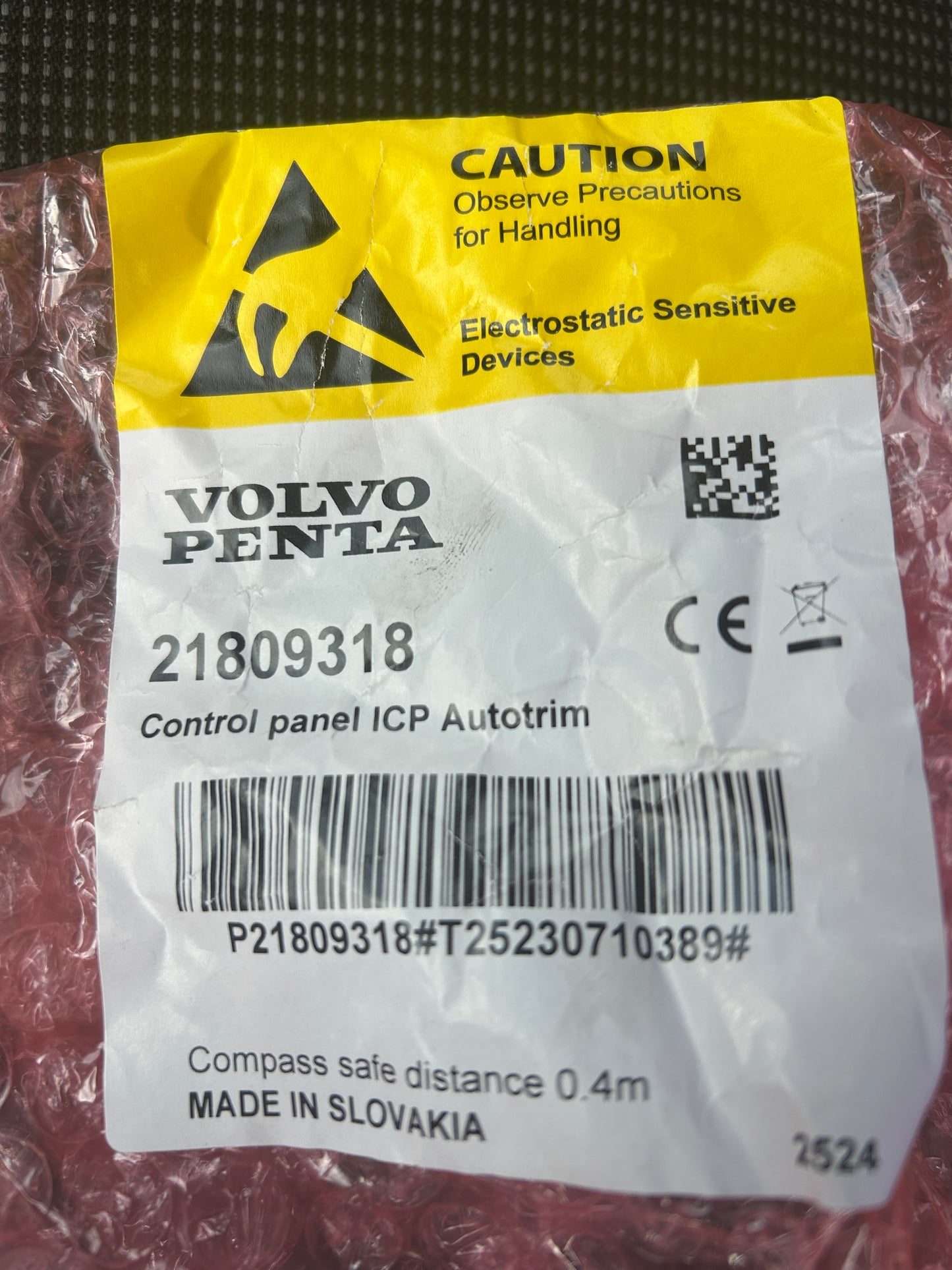 Volvo Penta 21809318 ICP Autotrim control panel packaging label