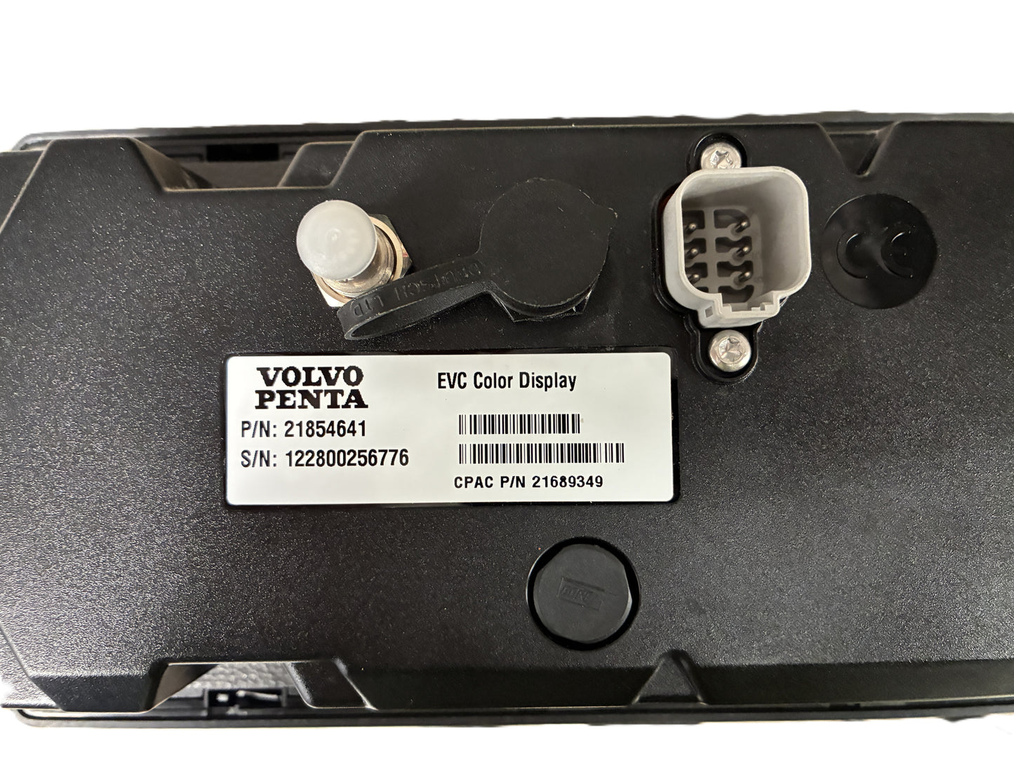 Volvo Penta EVC colour display rear connector and serial label