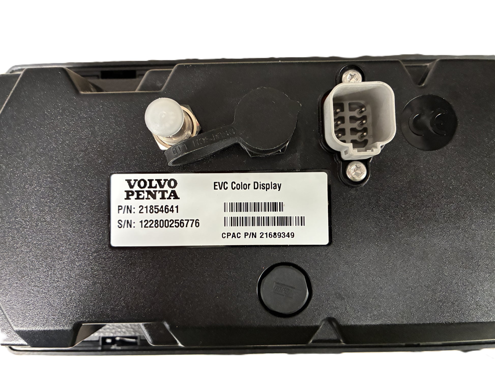 Volvo Penta EVC colour display rear connector and serial label