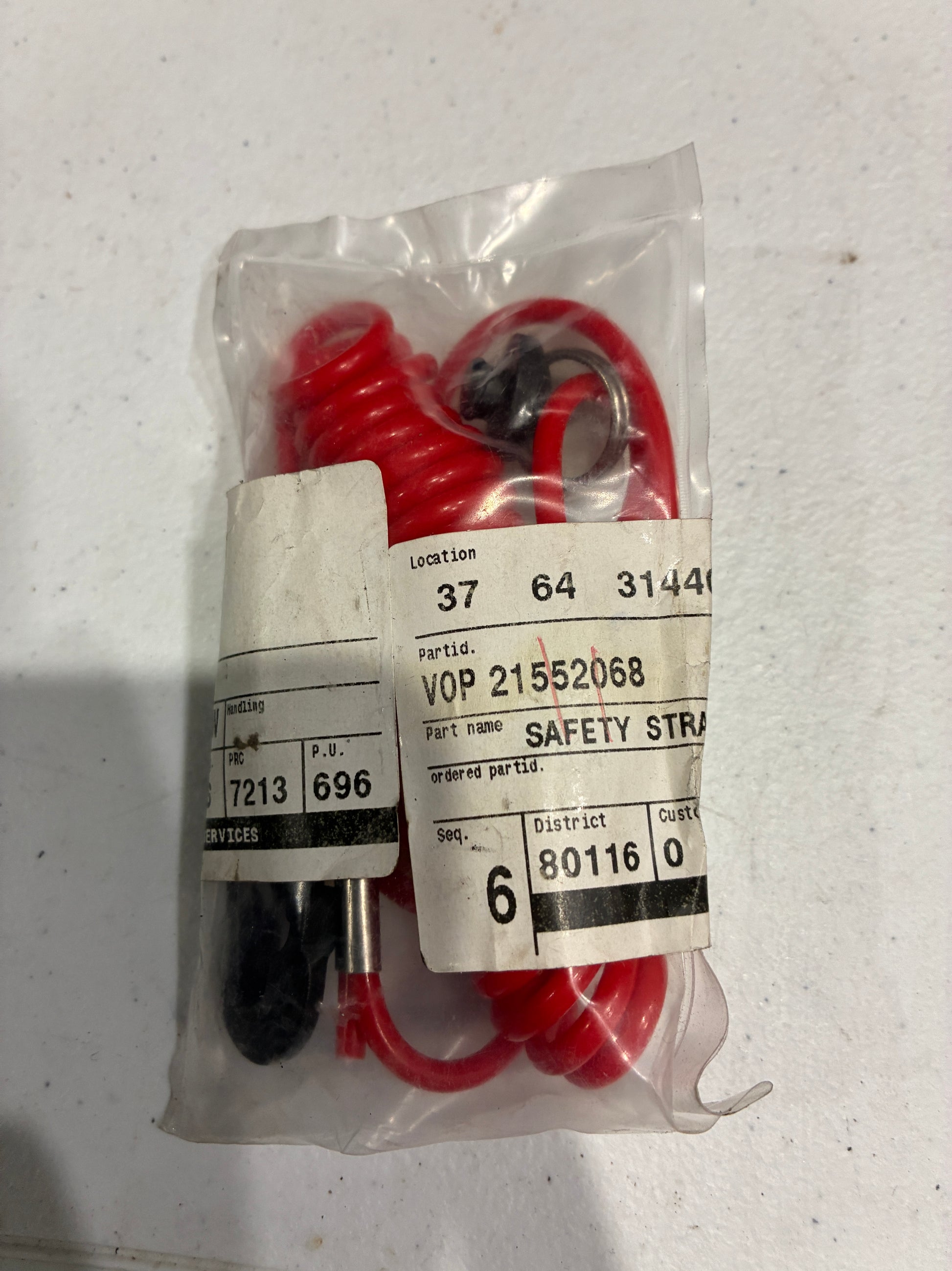 Volvo Penta OEM safety strap 21552068 packaging with part number